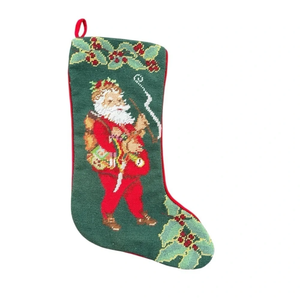 Needlepoint Stocking Christmas L Santa Smoking Imperial Elegance Peking Holly 19